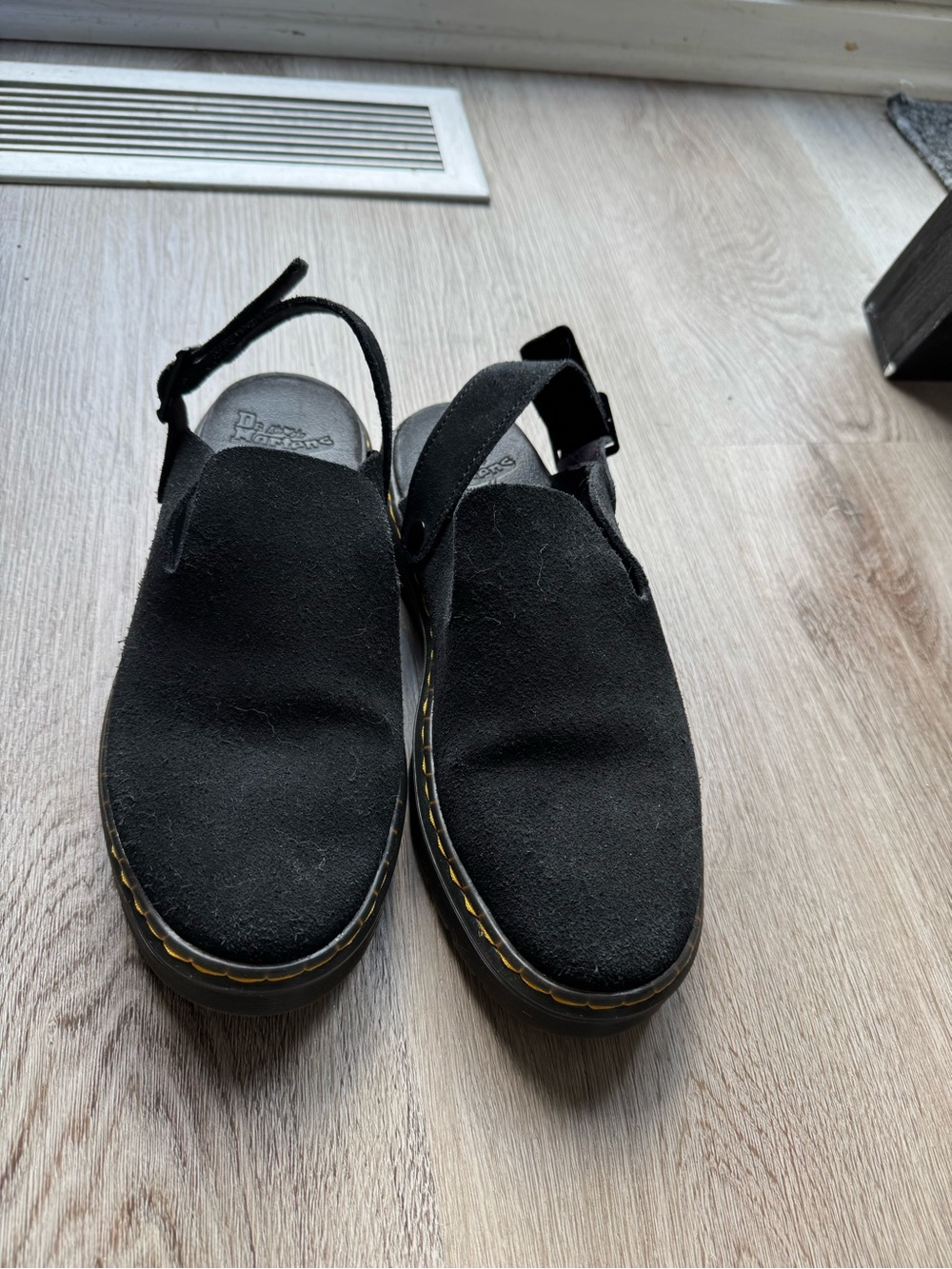 Black Suede Doc Marten slip on shoes